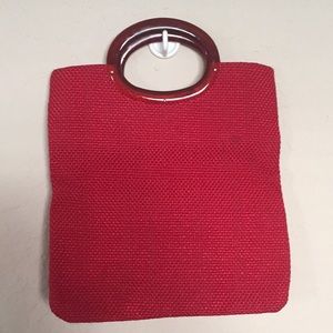 Vintage red burlap purse.